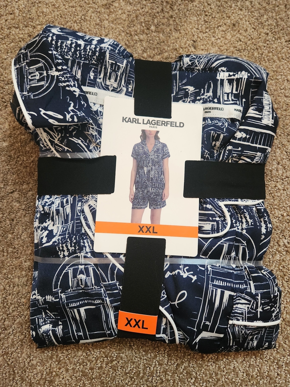 Karl Lagerfeld Paris Woman’s 2-Piece Shirt/Shorts Pajama Set, Navy, 2XL